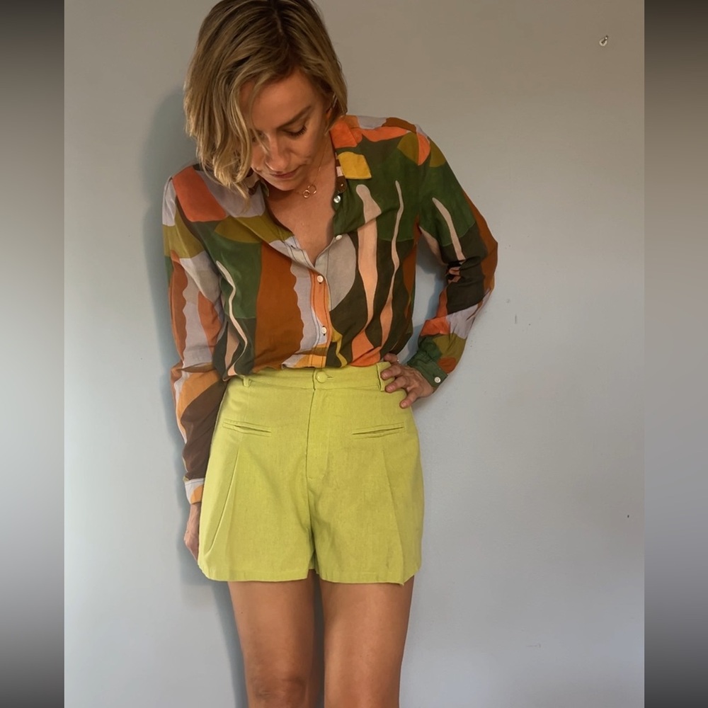 Anthropologie Le Lis Cotton Linen High Waisted Green shorts